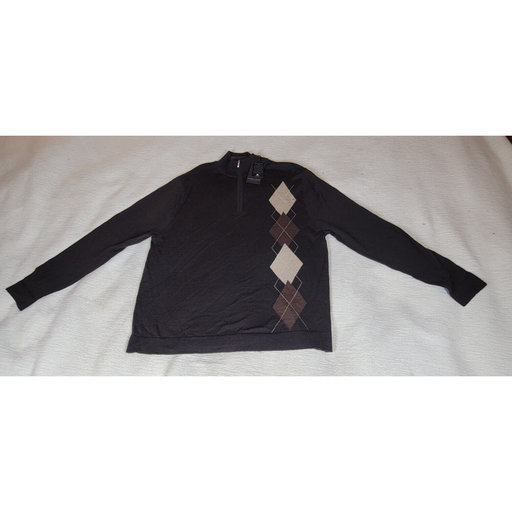 Marco Fiori Sweater Mens Size Medium 100% Brown Merino Wool V Neck Grandpa NWT